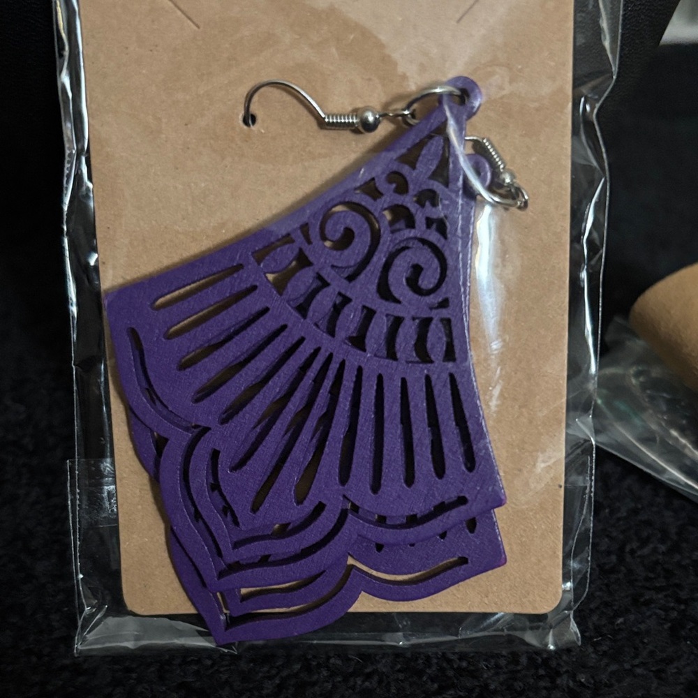 Purple Filigree Wooden Earrings